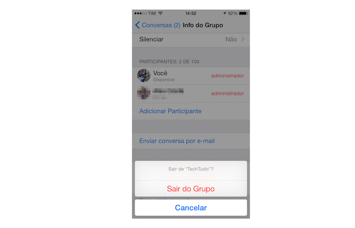 Confirmando a sa?da de um grupo do WhatsApp no iOS (Foto: Reprodu??o/Marvin Costa)