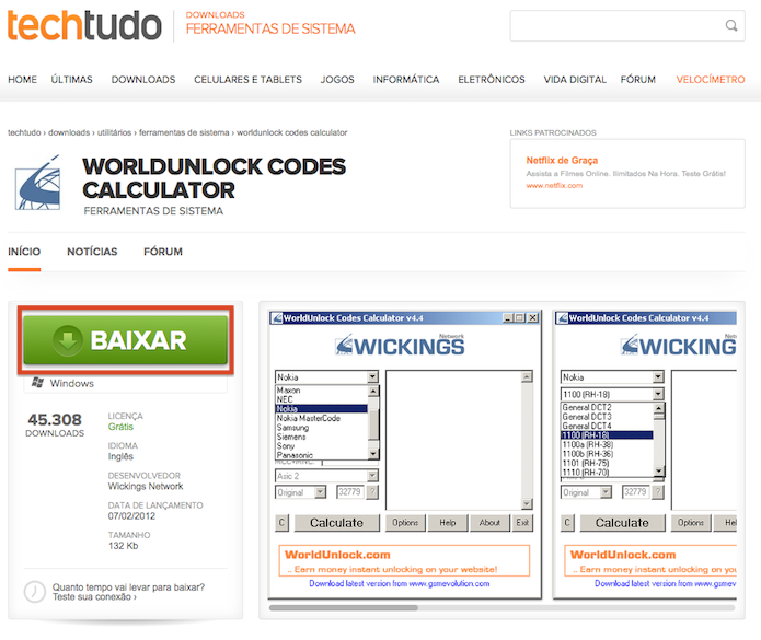 Download do WorldUnlock Codes Calculator (Foto: Reprodução)