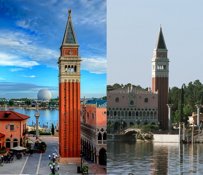 Área da Itália no Epcot Área da Itália no World Showcase, no Epcot, tem réplica da Piazza San Marco, de Veneza e restaurantes típicos para os visitantes se deliciarem (Foto: Walt Disney World)