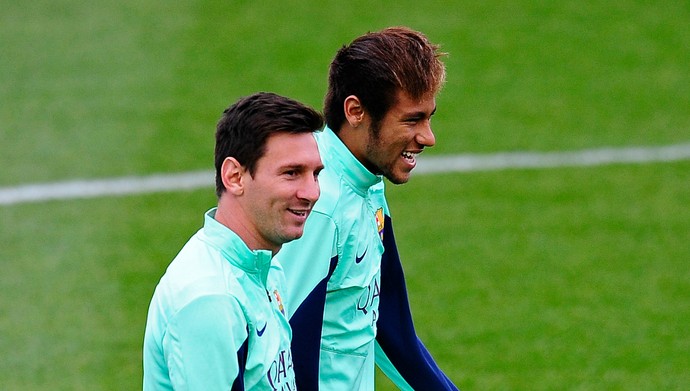 Messi Neymar treino Barcelona (Foto: AP)