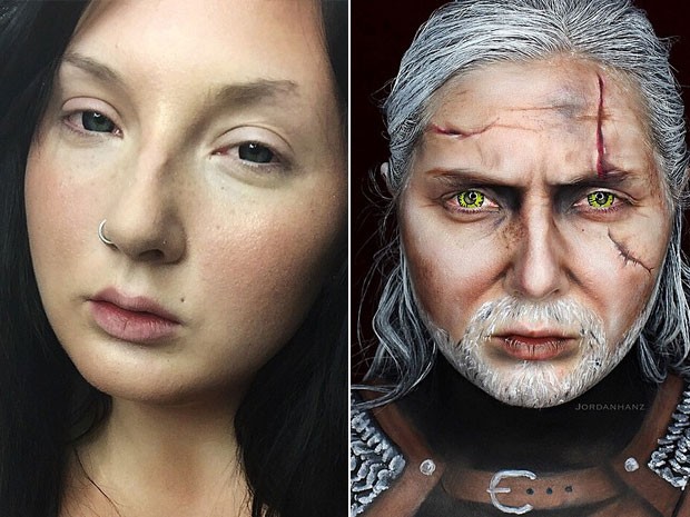 Jordan fez pintura facial para se parecer com o personagem Geralt, do game 'The Witcher 3' (Foto: Reproduo/Instagram/JordanHanz)