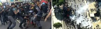 Manifestação no Rio toma desfile; ao vivo (reprodução / globo news e Bruno Jenz / Eleven / Estadão Conteúdo)