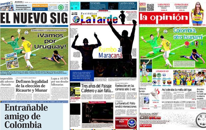 montagem Jornais Colômbia vitória capas (Foto: Reprodução)