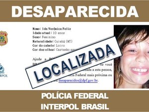 Sistema de desaparecidos da Interpol aponta qu menina foi localizada (Foto: Assessoria/ PF)
