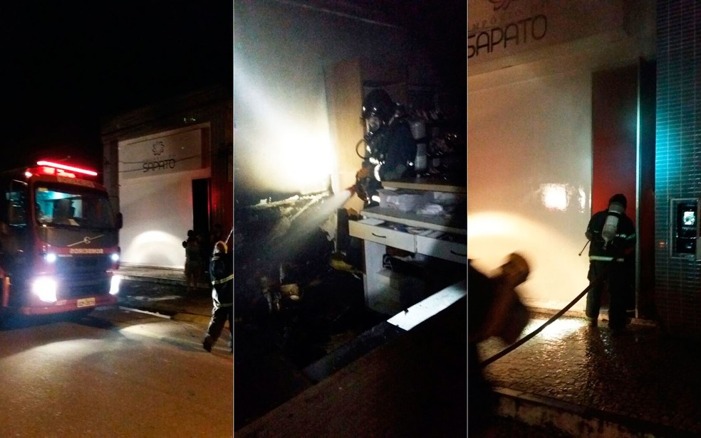 Incêndio destrói loja de sapatos na cidade de Feira de Santana, a 100km de Salvador (Foto: Corpo de Bombeiros/Divulgação)