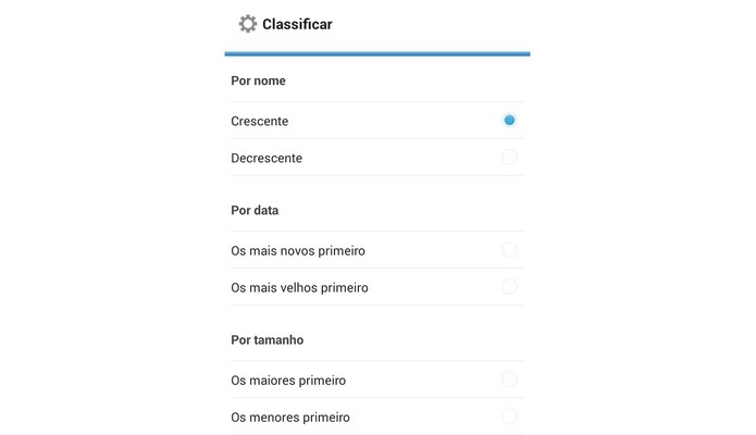 Opções de de configuração da ferramenta de classificação de arquivos e pastas (Foto: Reprodução/Raquel Freire)