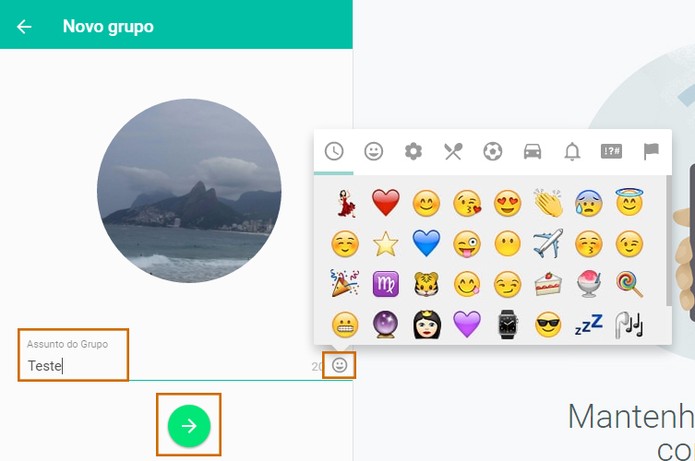 Adicione o título do grupo e aplique emoticons se preferir no WhatsApp para PC (Foto: Reprodução/Barbara Mannara)
