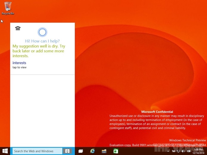 Windows 10 terá assitente pessoal Cortana no topo da interface de pesquisas (Foto: Reprodução/The Verge)