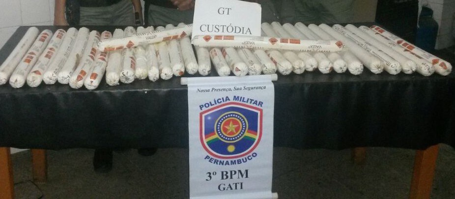 Bananas de explosivos apreendidas em Custódia (Foto: Divulgação/ Polícia Militar)