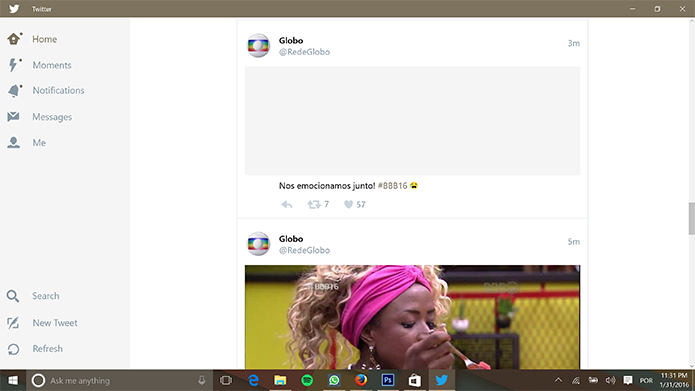 Twitter para Windows 10 traz suporte completo às funcionalidades da rede social (Foto: Reprodução/Elson de Souza)
