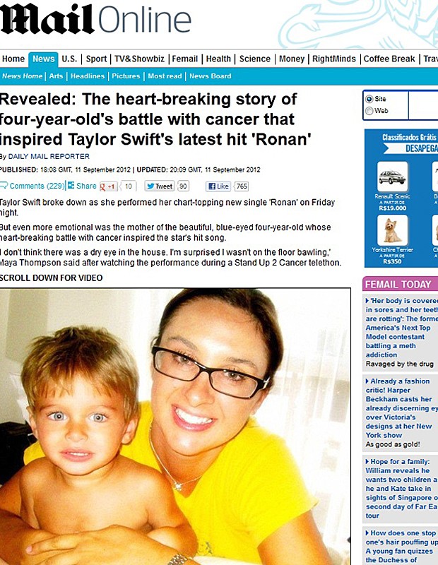 Câncer Ronan (Foto: Daily Mail/Reprodução)