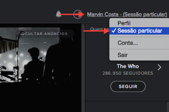 Desativando a sessão particular do Spotify (Foto: Reprodução/Marvin Costa)