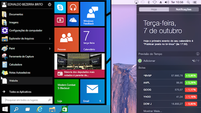 Novo menu Iniciar e Central de notificações: Widgets a parte (Foto: Reprodução/Edivaldo Brito)