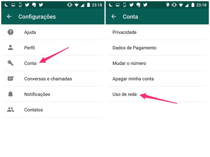 Vá em Conta e, depois, em Uso de Rede no WhatsApp (Foto: Reprodução/Lucas Mendes)