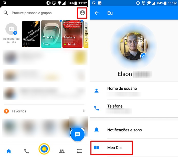 Clique na foto de perfil para alterar as configurações do Messenger Day (Foto: Reprodução/Elson de Souza)