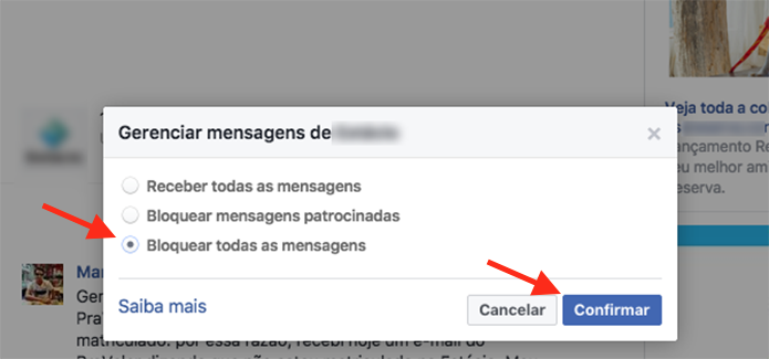 Opção para bloquear mensagens de uma página do Facebook (Foto: Reprodução/Marvin Costa)