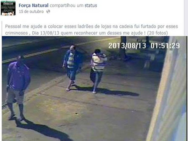 Print do Facebook com as imagens dos criminosos que assaltaram a loja do ex-jogador de futebol, decapitado no Rio de Janeiro (Foto: Reprodução/ Facebook) Print do Facebook com as imagens dos criminosos que assaltaram a loja do ex-jogador de futebol, decapitado no Rio de Janeiro (Foto: Reprodução/ Facebook)