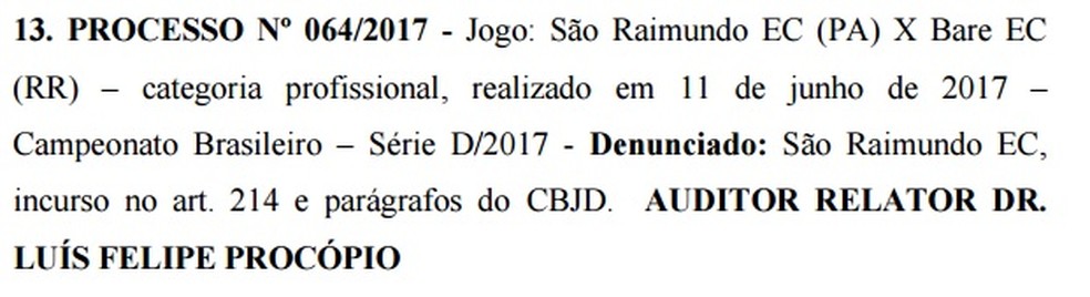 Trecho do edital disponibilizado pelo STJD do julgamento (Foto: Reprodu&ccedil;&atilde;o)