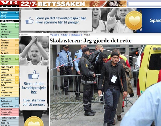 REprodução do jornal norueguês 'VG' mostra homem identificado como Hayder Mustafa Qasi, que teria jogado o sapato contra Anders Breivik (Foto: Reprodução)