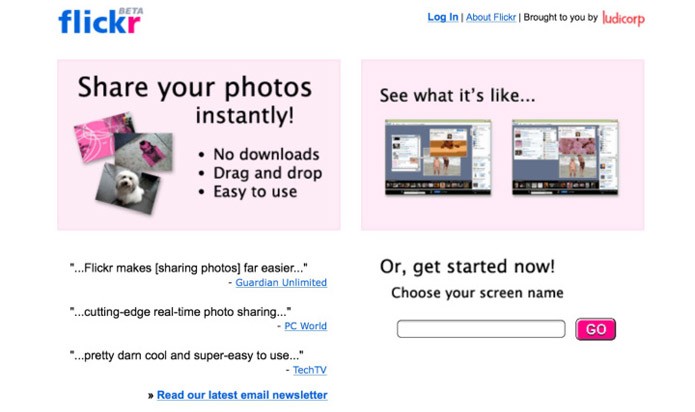 Primeira versão do Flickr, em 2004 (Foto: Reprodução)