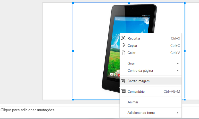 Agora, é possível cortar imagem direto no Docs (Foto: Thiago Barros/Reprodução)