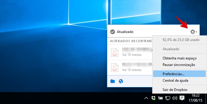 Acesse as configurações do Dropbox (Foto: Reprodução/Helito Bijora)