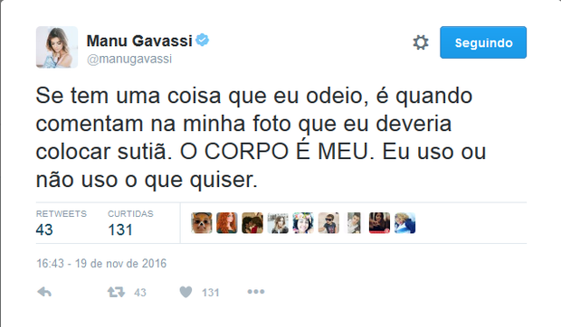 Manu Gavassi desabafa no Twitter (Foto: Reprodução/Twitter)