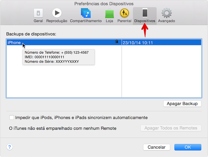 Acessando número de série em um backup do iTunes (Foto: Reprodução/Helito Bijora)