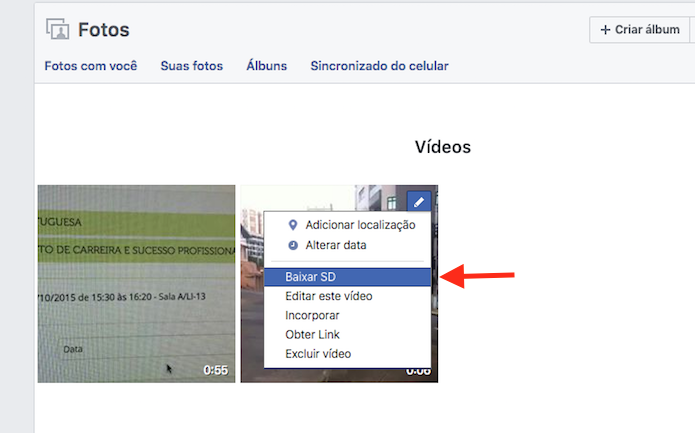 Acessando a opção para baixar um vídeo do perfil do Facebook para o computador (Foto: Reprodução/Marvin Costa)