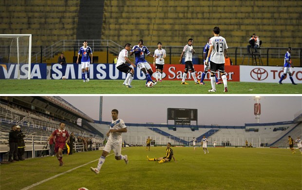 Montagem Corinthians Velez Sarsfield Estádios Vazios (Foto: Editoria de Arte)