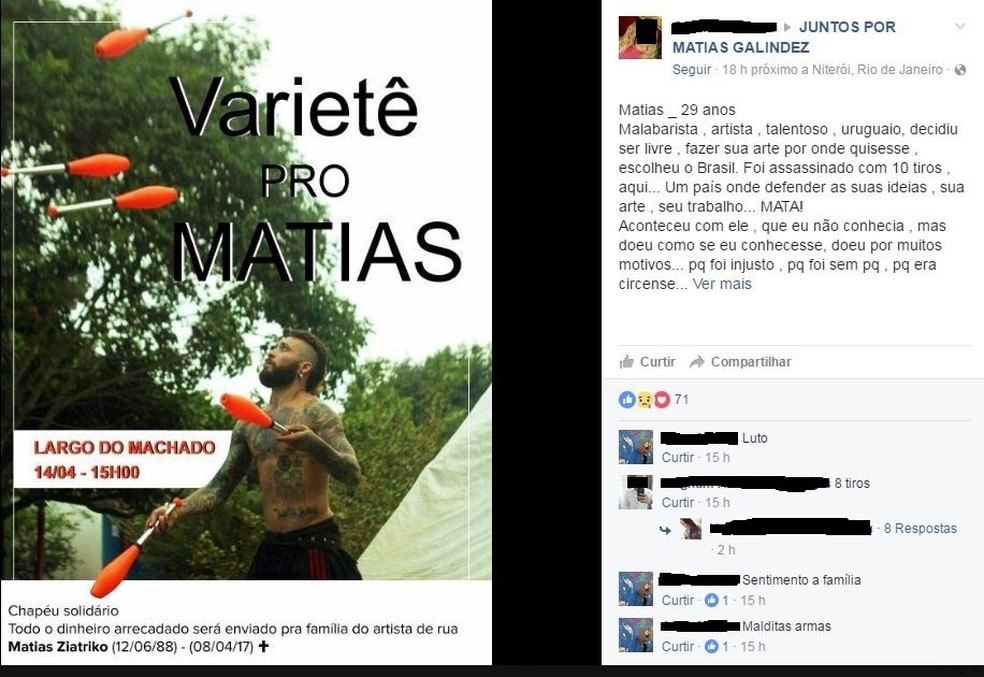 Morte de Matías tem causado várias manifestações nas redes sociais (Foto: Facebook/Reprodução)