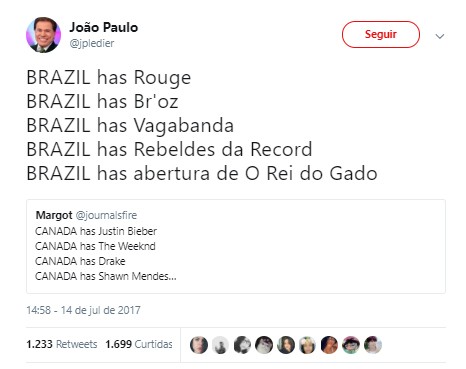 Brazil has... (Foto: Twitter/Reprodução) Brazil has... (Foto: Twitter/Reprodução)