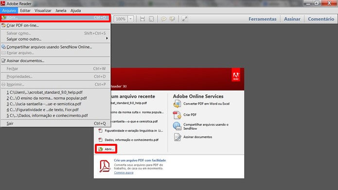 Abra arquivos em PDF clicando os comandos em destaque ou aperte simultaneamente as teclas Ctrl e o (Foto: Reprodução/Daniel Ribeiro)