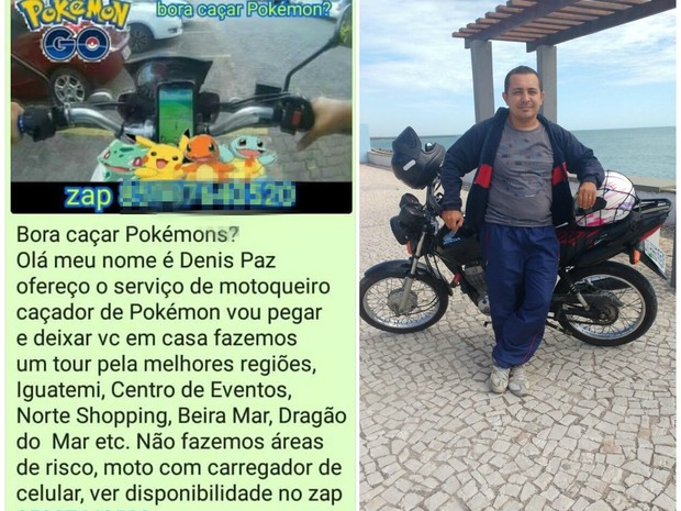 Motoboy cearense Denis Paz anunciou serviço de transporte para "caçadores de Pokémon" (Foto: Reprodução/Arquivo pessoal)