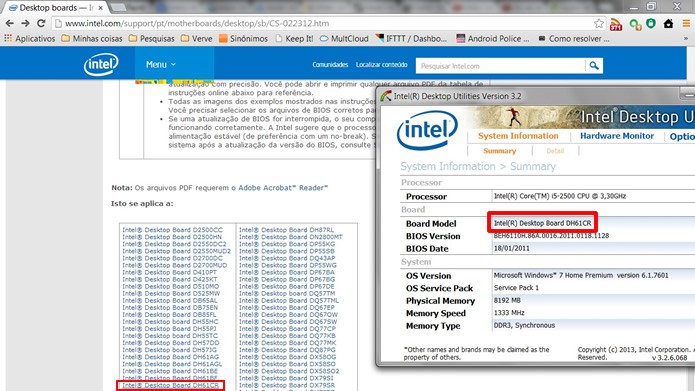 Utilize um do programa como o Intel Desktop Utilities para detectar o modelo do processador e busque uma atualização no site do fabricante deste (Foto: Reprodução/Daniel Ribeiro)