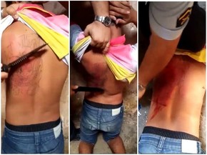 Vídeo mostra suposto PM 'raspando' costas de jovem com faca (Foto: Reprodução)