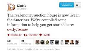 Blizzard anunciou no Twitter o lançamento da Casa de Leilões com dinheiro real (Foto: Reprodução)