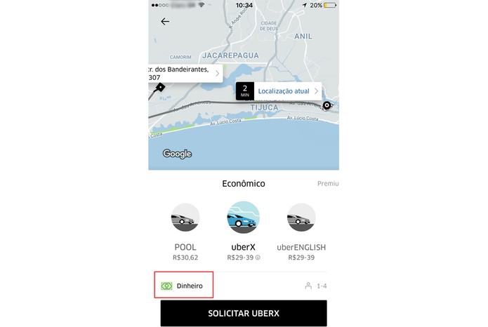 Apóss selecionada a opção dinheiro, solicite o carro normalmente no Uber (Foto: Anna Kellen Bull/TechTudo) Apóss selecionada a opção dinheiro, solicite o carro normalmente no Uber (Foto: Anna Kellen Bull/TechTudo)