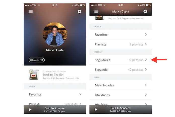 Acessando a página de amigos do Rdio para iPhone (Foto: Reprodução/Marvin Costa)