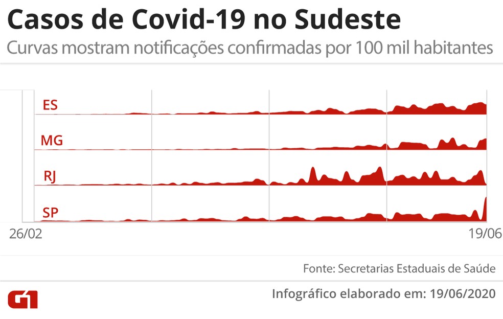 Do início da pandemia a um milhão de casos: evolução da Covid no Sudeste do Brasil — Foto: Arte/G1