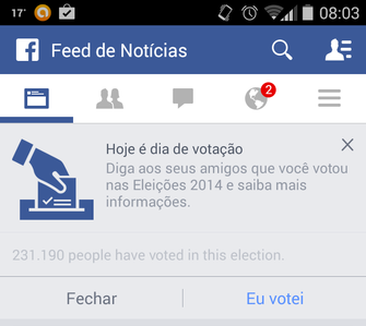 Facebook estimula eleitores no Brasil (Foto: Reprodução/Facebook) Facebook estimula eleitores no Brasil (Foto: Reprodução/Facebook)