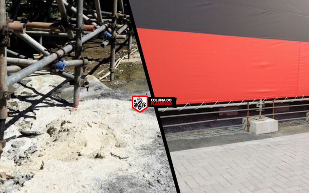 Trecho de obra provisória do Botafogo; à direita, do Flamengo (Foto: Coluna do Flamengo)