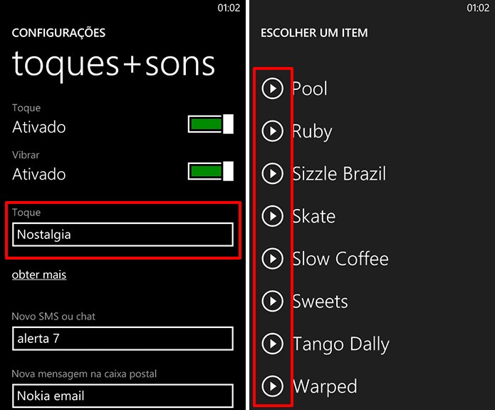 Usuário pode mudar toque do Windows Phone, mas antes ouvir uma prévia do ringtone (Foto: Reprodução/Elson de Souza)