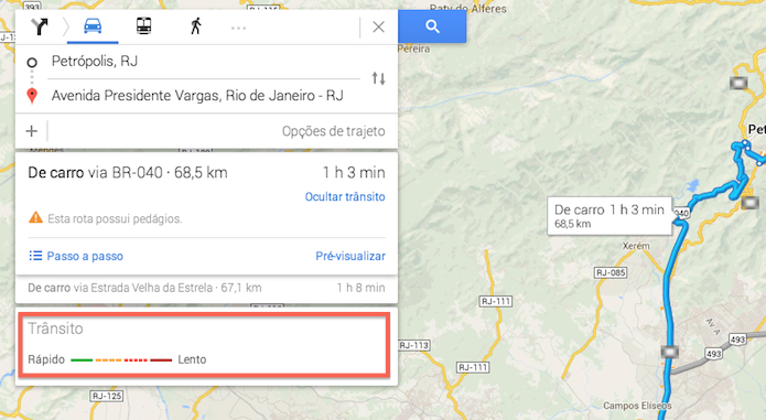Visualizando informações sobre o fluxo de veículos de um trecho da rodovia (Foto: Reprodução/Marvin Costa)