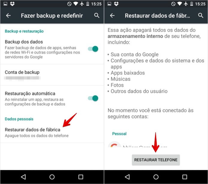 Restaurando configurações de fábrica do celular (Foto: Reprodução/Helito Bijora)