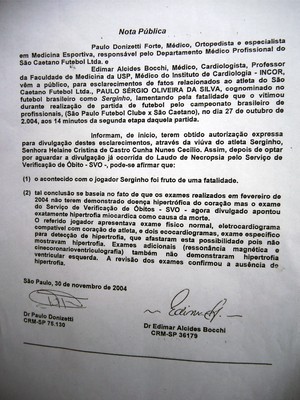 Documento serginho são caetano - nota médicos (Foto: Reprodução)