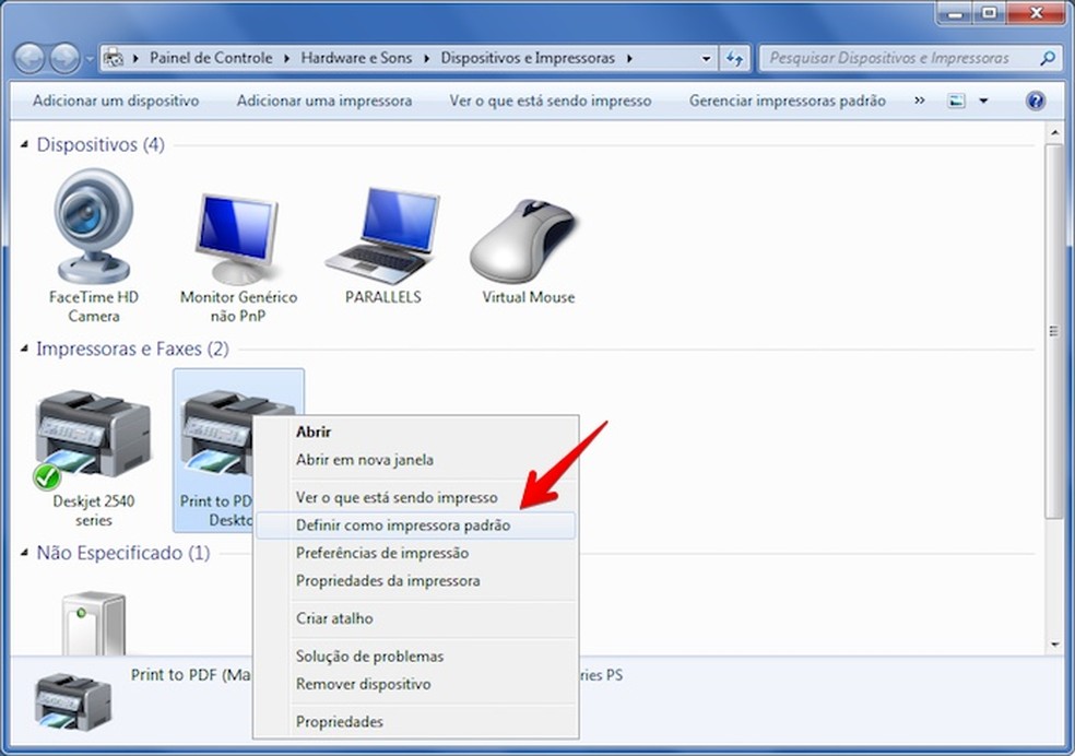 Definindo impressora padrão (Foto: Reprodução/Helito Bijora)