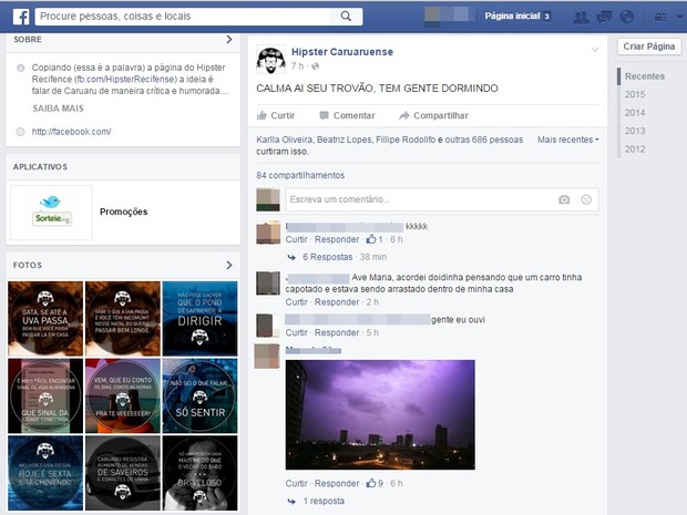 Moradores de Caruaru repercutiram nas redes sociais os trovões da terça-feira (29) (Foto: Reprodução/Facebook)