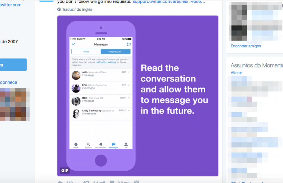 Twitter anunciou a novidade em sua conta oficial (Foto: Reprodução/Felipe Vinha)