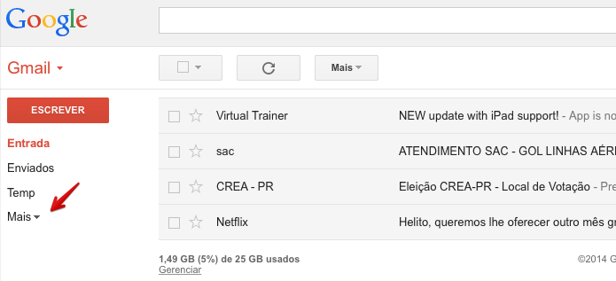 Exibindo lista completa de pastas do Gmail (Foto: Reprodução/Helito Bijora)
